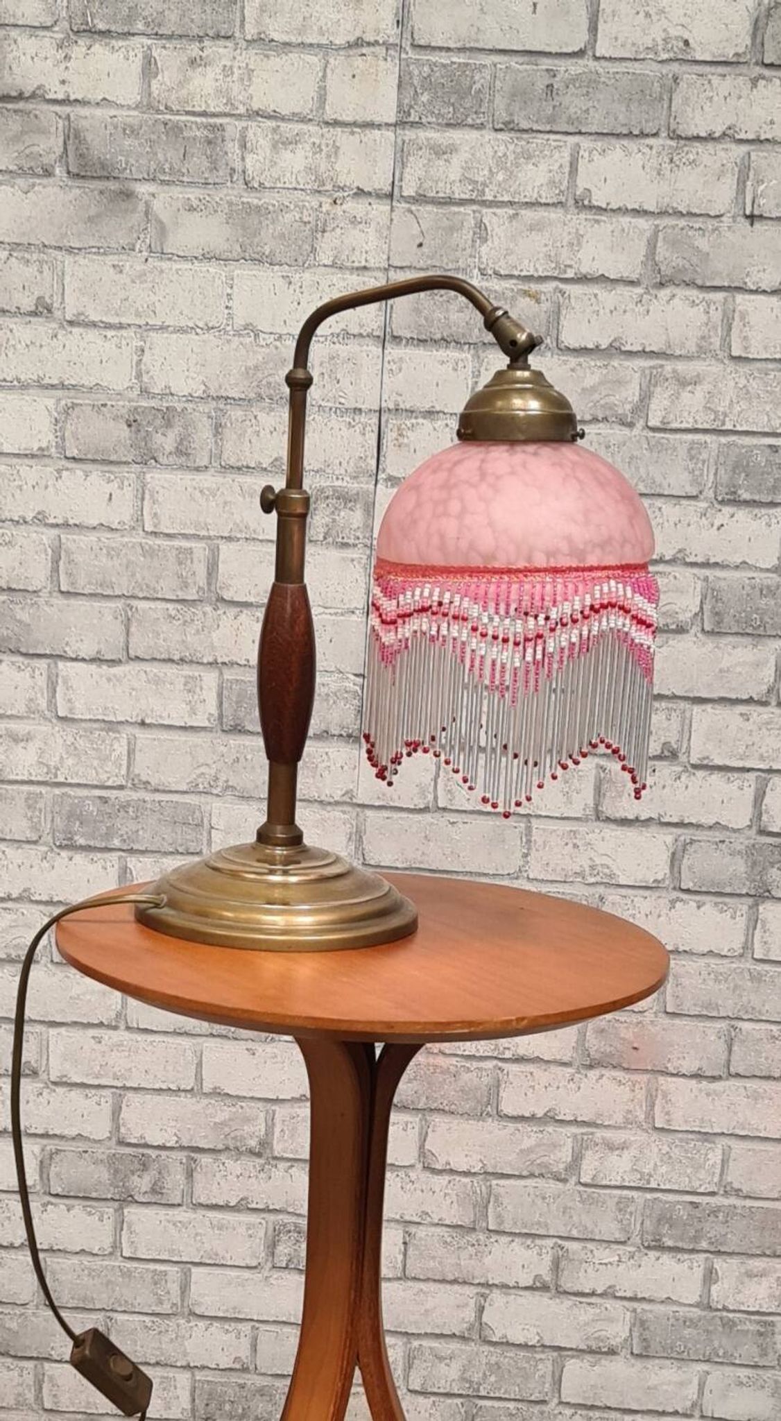 Lampe  1920 bois  et bronze  verre clichy   30x25