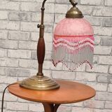 Lampe  1920 bois  et bronze  verre clichy   30x25