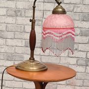 Lampe  1920 bois  et bronze  verre clichy   30x25