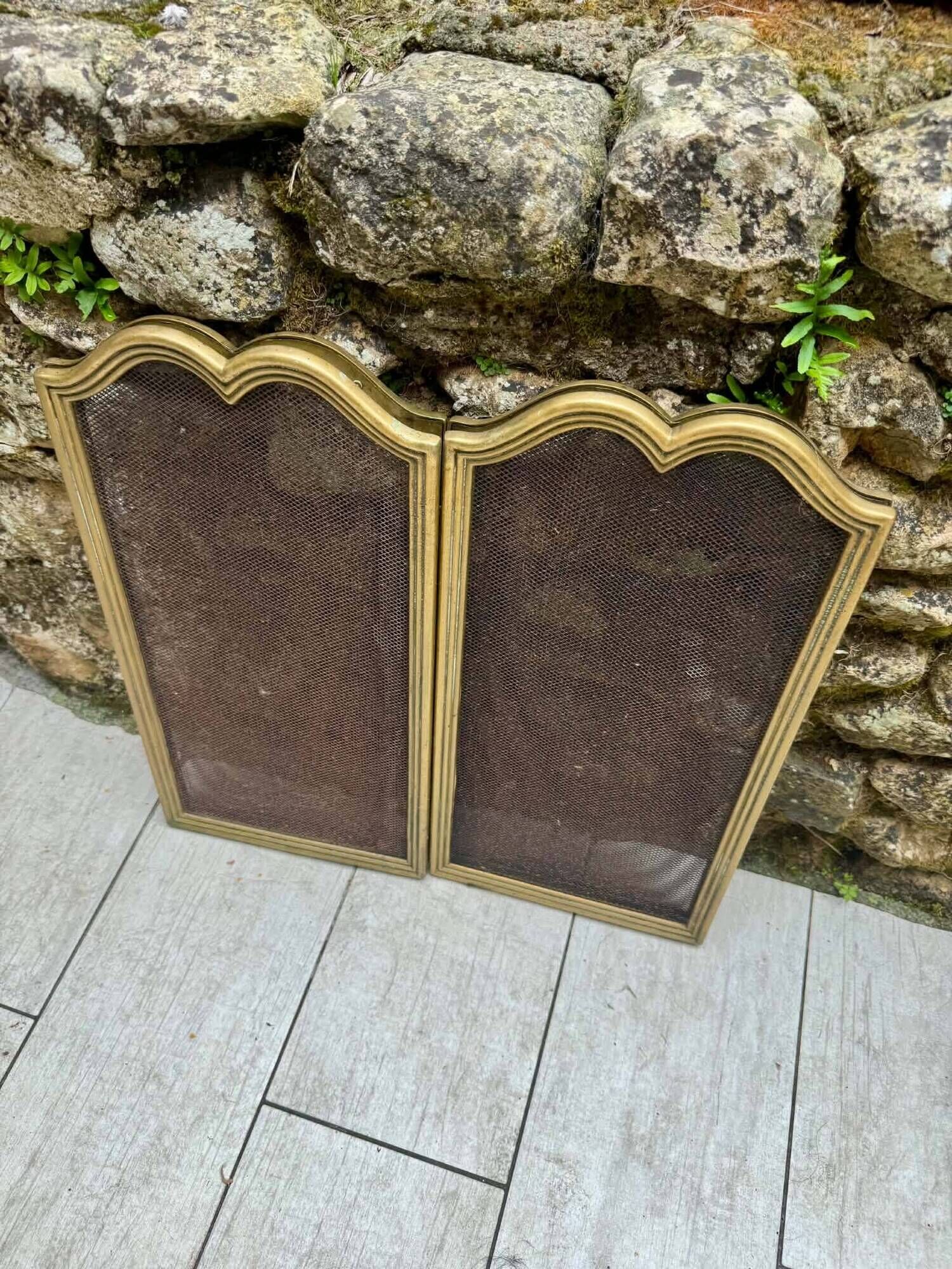 Vintage brass fireplace screen