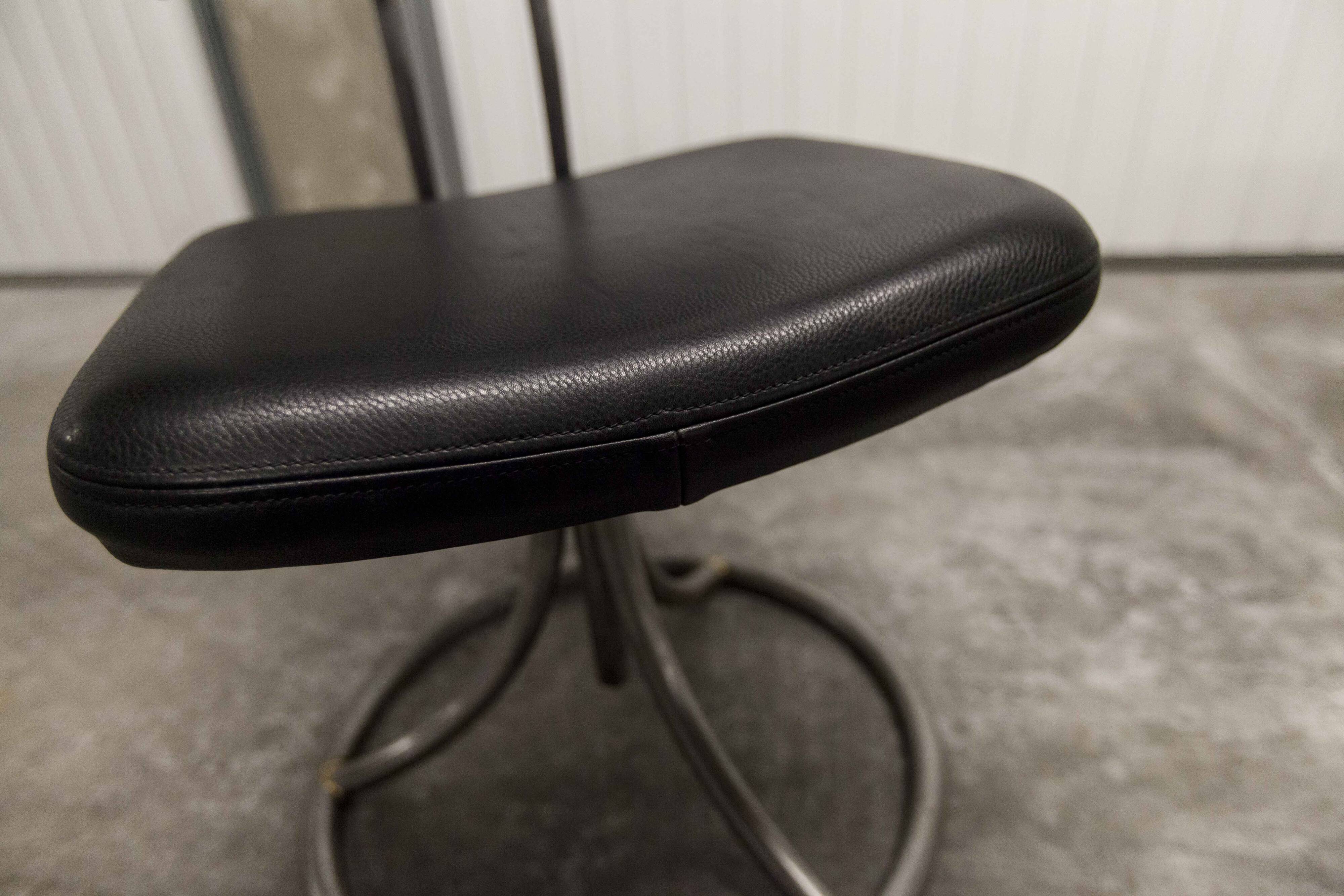 Pair of French Army telegraph operator's swivel chairs, new leather