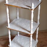 Solid turned wood and formica faux marble shelf to install wood 60s