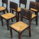 Suite of 6 chairs brutalist style straw and solid oak