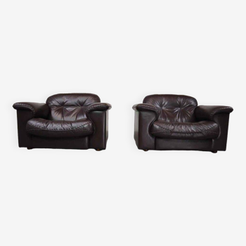 Pair of De Sede DS-101 leather lounge chairs