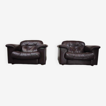 Paire de fauteuils lounge en cuir De Sede DS-101