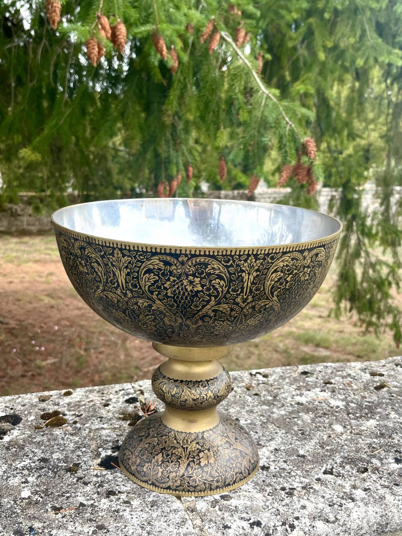 Ornate Floral Pedestal Champagne Cooler, brass ice bucket