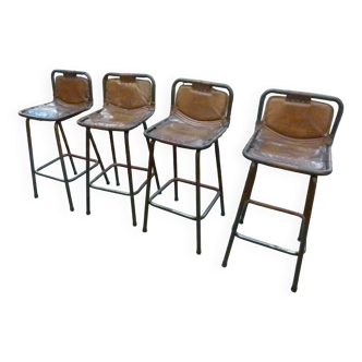 Lot de 4 taburets en cuir 20ème