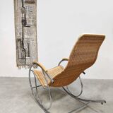 Vintage chrome and wicker rocking chair 1970s