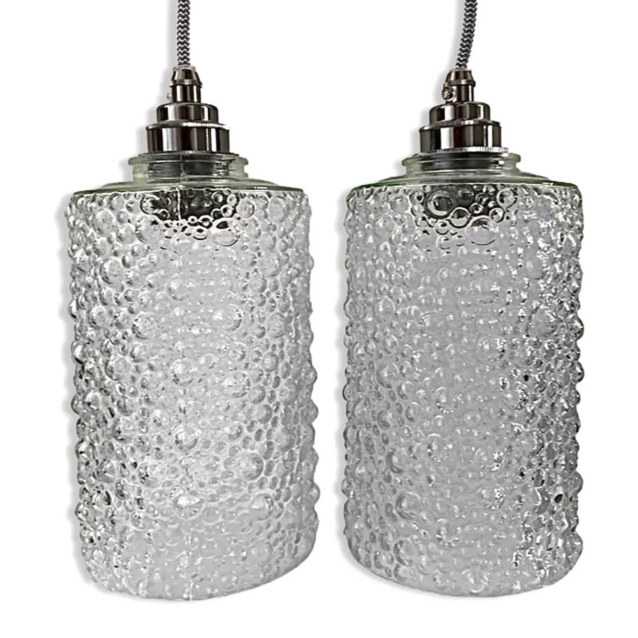Set of two new vintage electrified bubble glass walking lamps