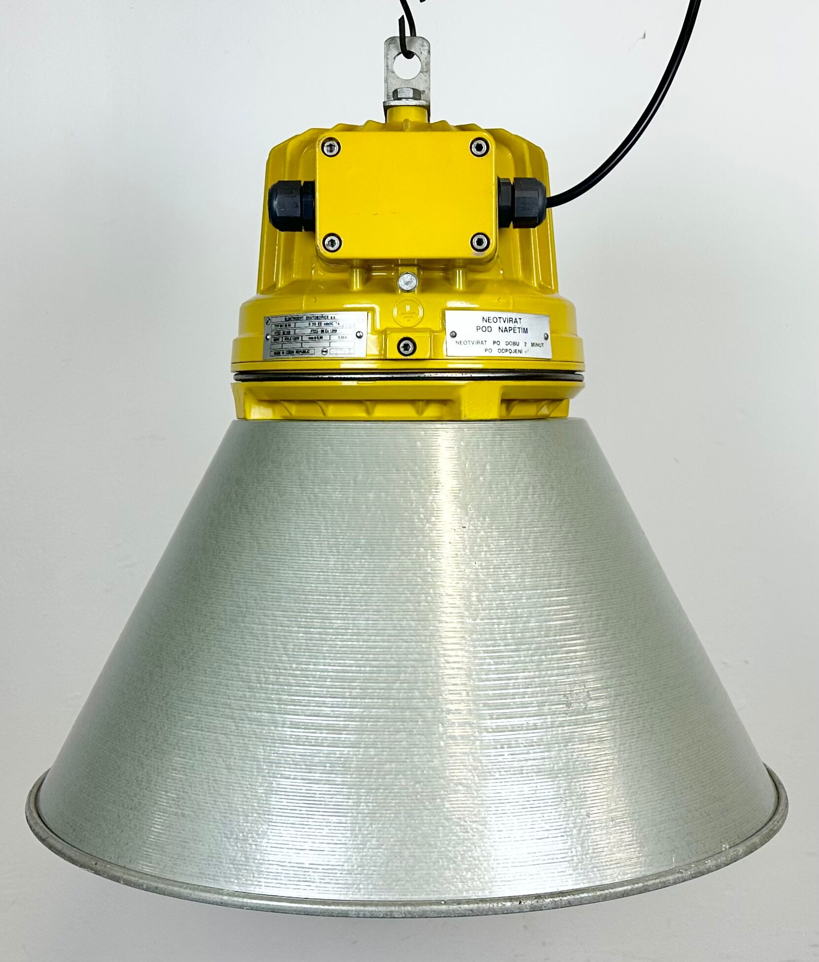 Yellow industrial explosion proof lamp with aluminium shade, 1990s