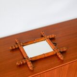 Bamboo effect wooden barber mirror 38 x 33 cm
