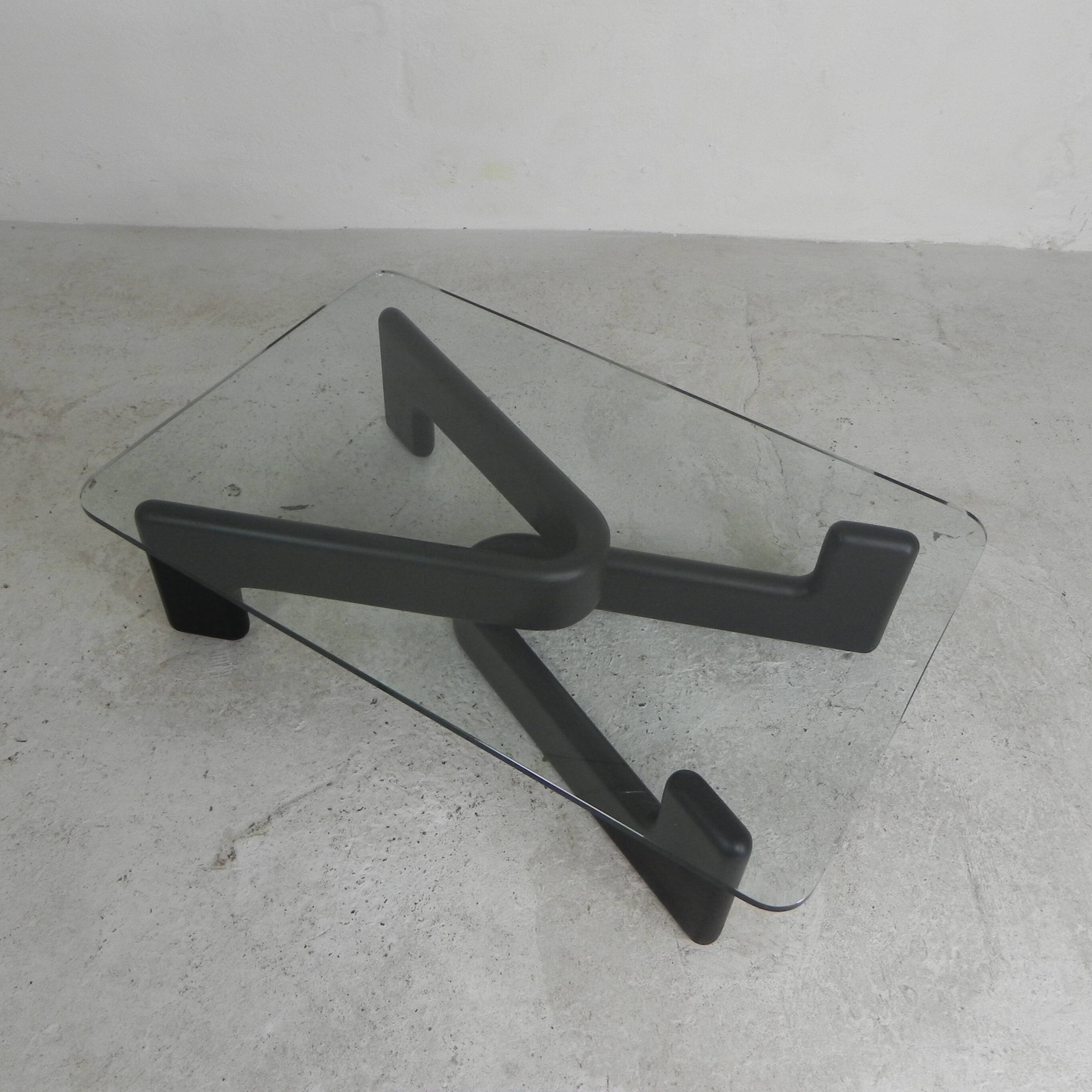 Vintage coffee table with organic black wooden base, 1970s