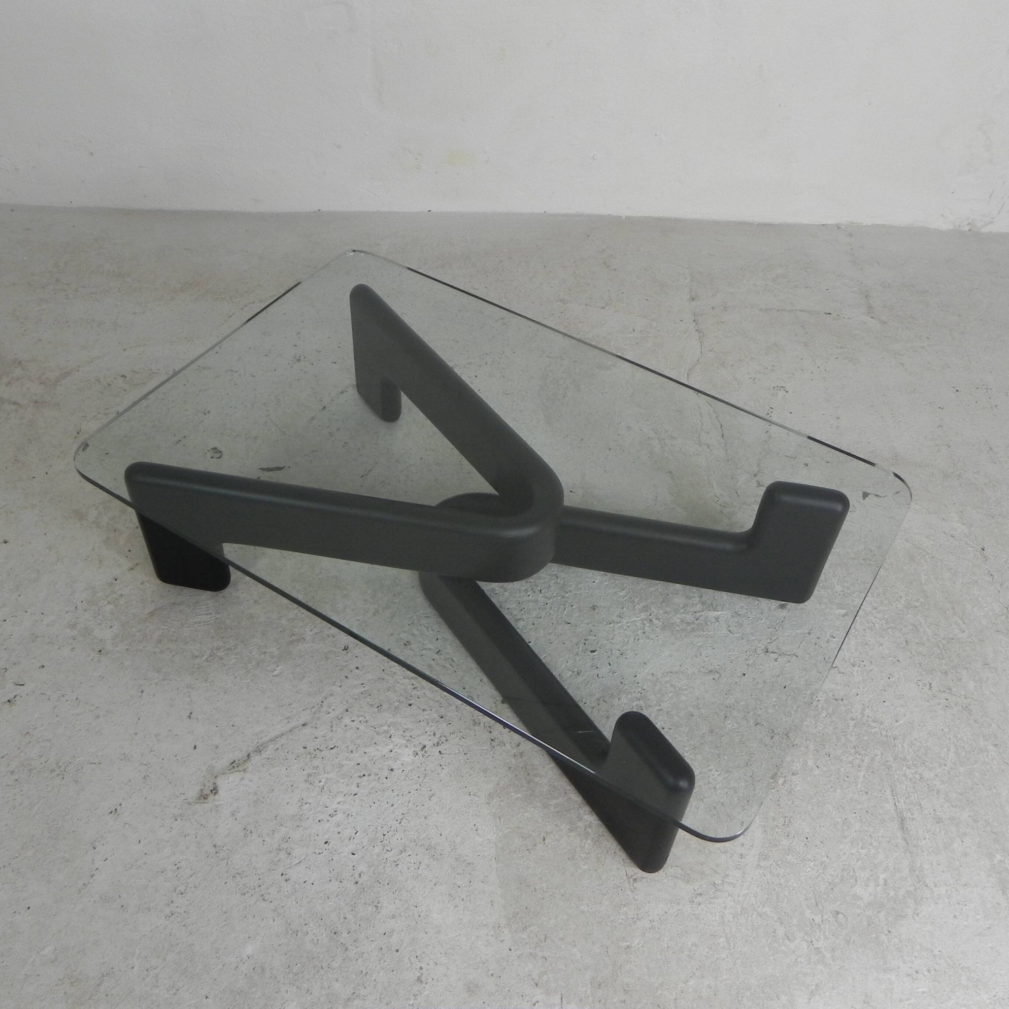 Vintage coffee table with organic black wooden base, 1970s