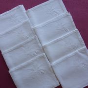 8 old white linen towels embroidered with vine leaves and grape clusters