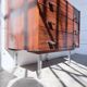 Commode teck poignées cuir 1960