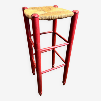 High wood and straw stool