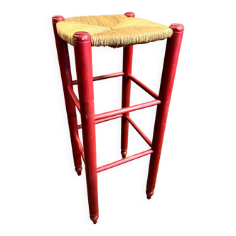 Tabouret haut bois et paille