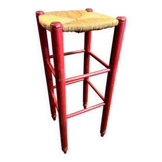 High wood and straw stool