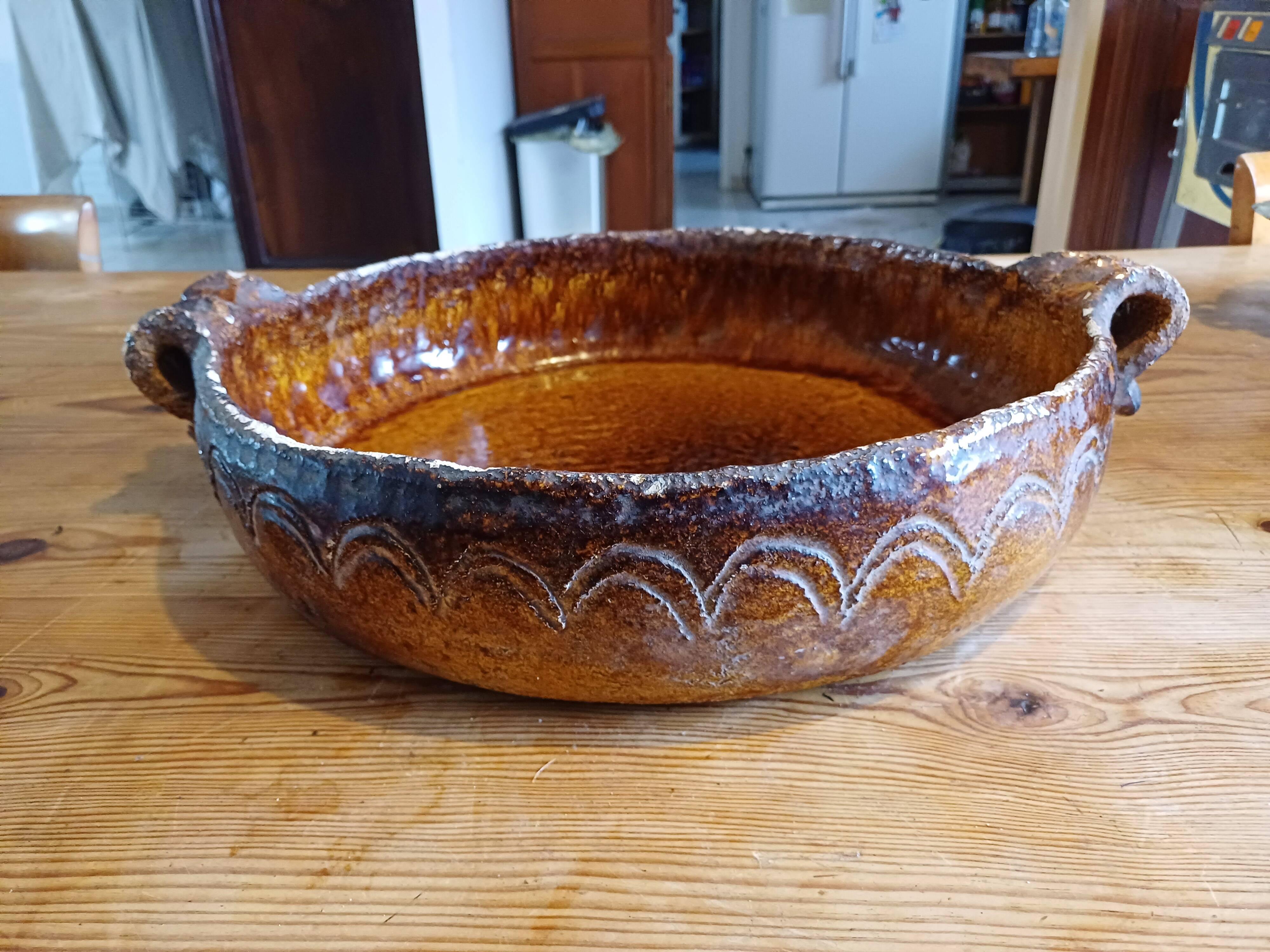 19th century enamelled terracotta dish