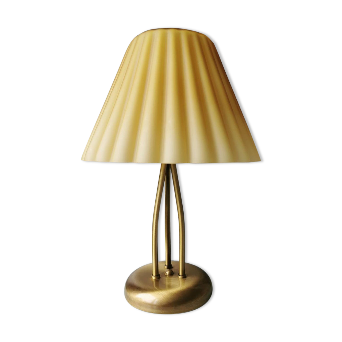 Brass table lamp with 90s pleated glass hood