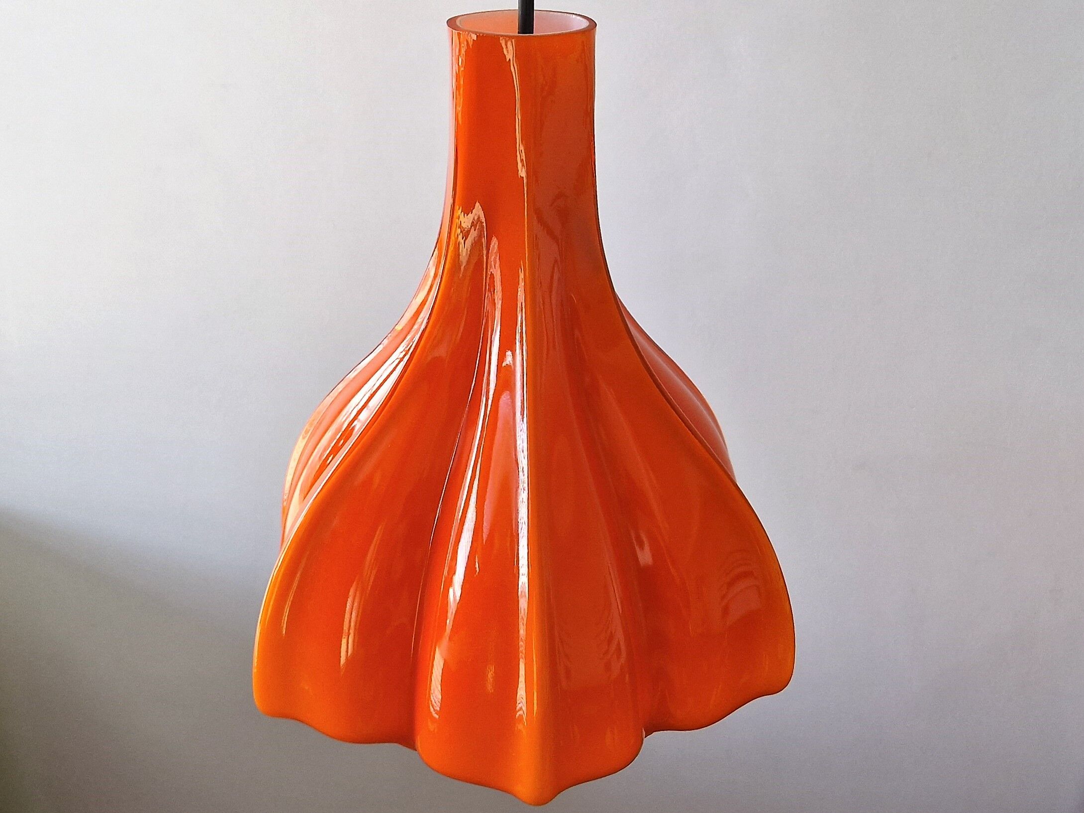 Flower shaped orange glass pendant lamp by peill & putzler, germany, 1970s