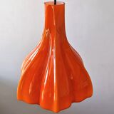Flower shaped orange glass pendant lamp by peill & putzler, germany, 1970s