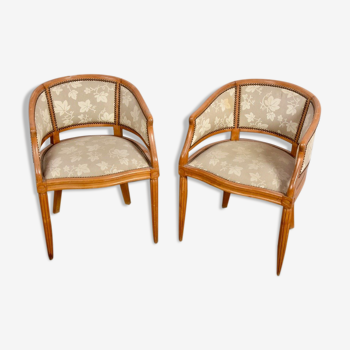 Pair of Art Deco "gondola" armchairs made of natural wood