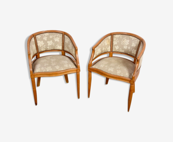 Paire de fauteuils "gondole" Art Déco en bois naturel