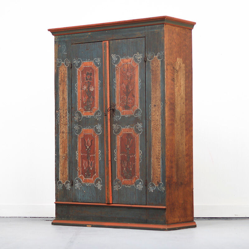 Rustic Farmhouse Folk Art Painted Bridal Cabinet