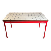 Custom modernist table, steel and earthenware.