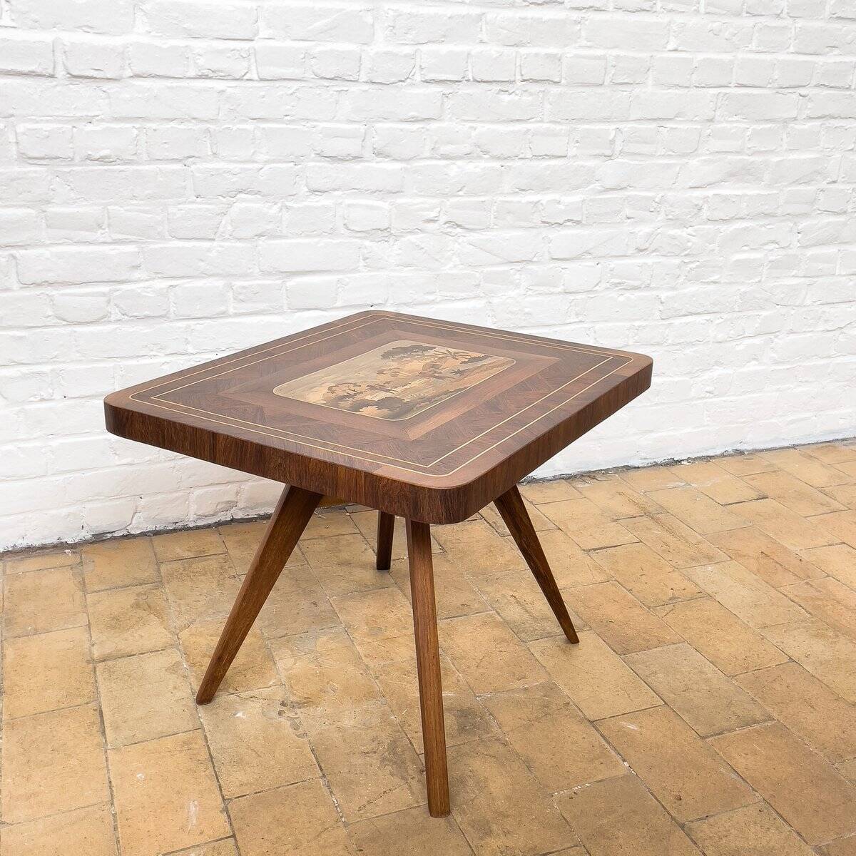 Wooden Coffee Table with Inlay, 1940s