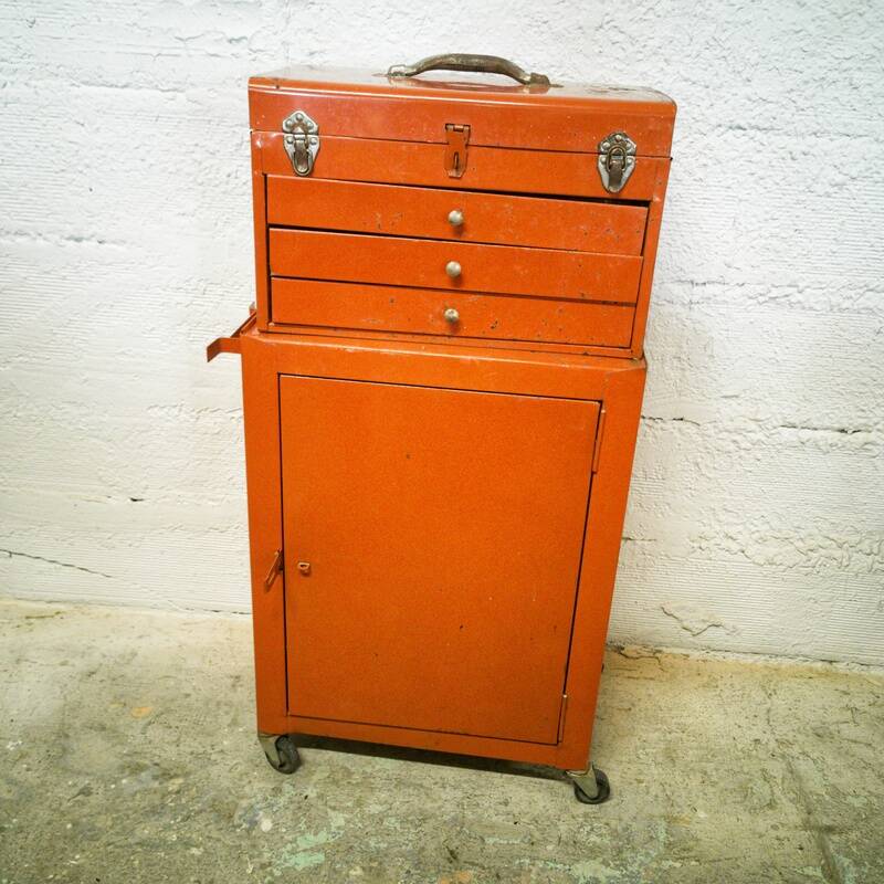 Vintage workshop trolley and toolbox