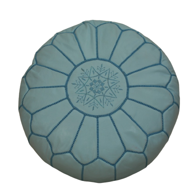 Moroccan pouf in sky blue leather