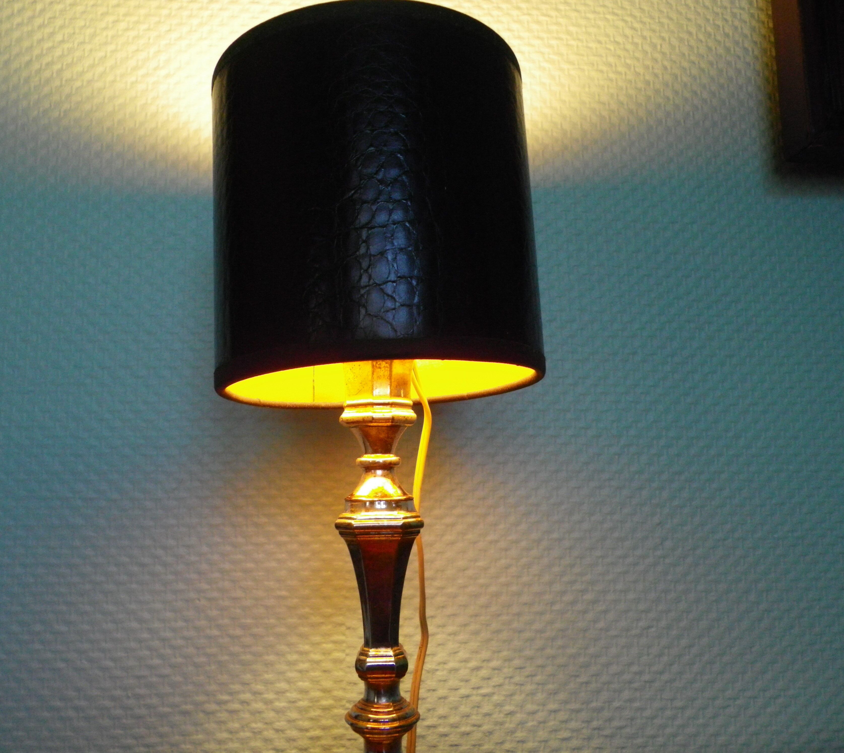 Lamp to lay, black leather lampshade - Art Deco