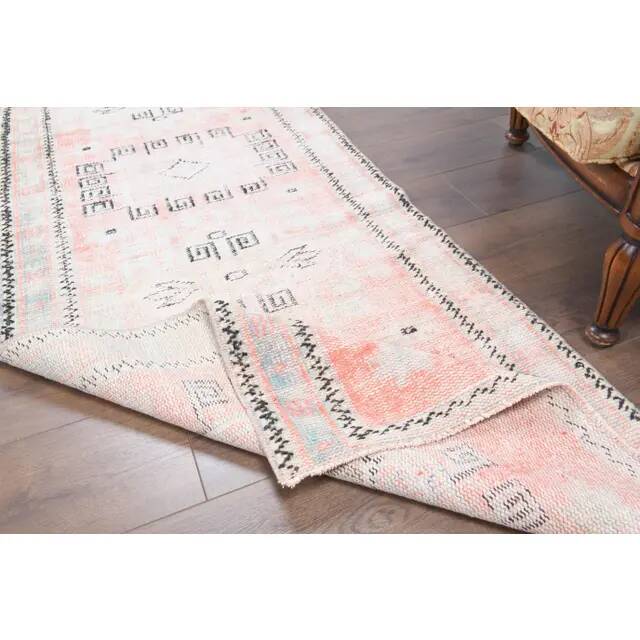 Vintage Turkish Oushak Handmade Cotton Orange Wool Runner Rug 82x328