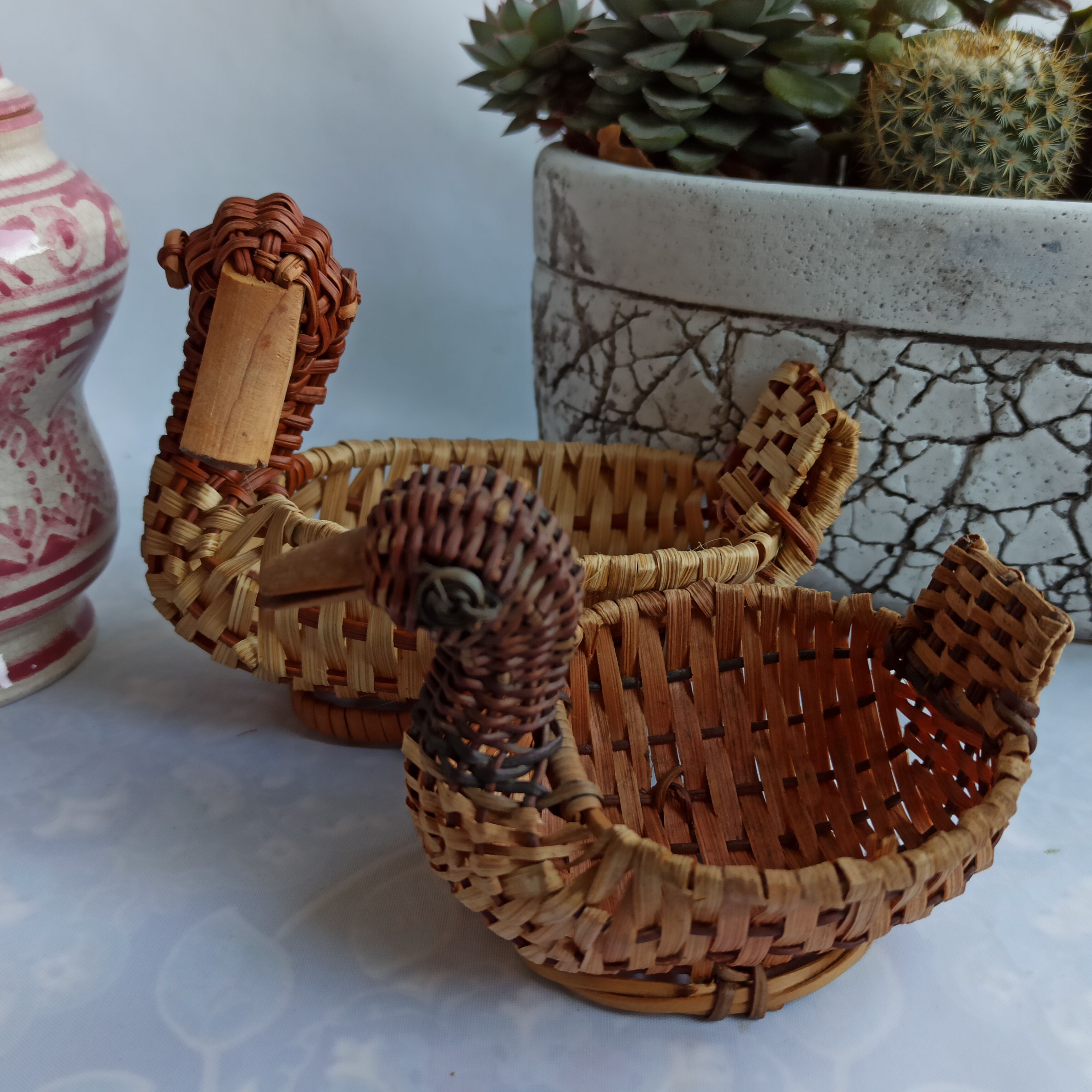 Baskets ducks in vintage rattan