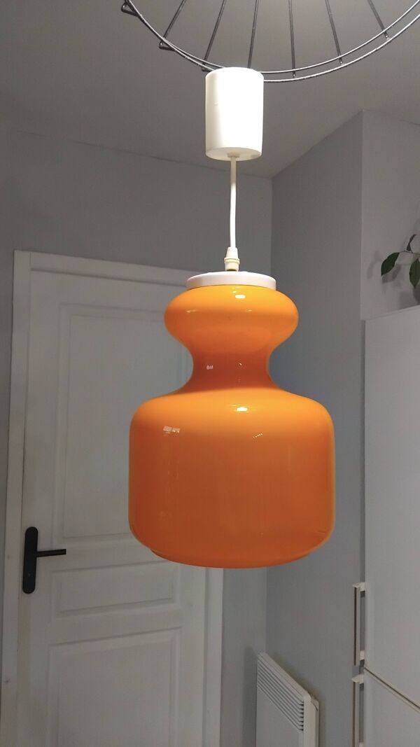 Suspension lustre opaline orange vintage année 70