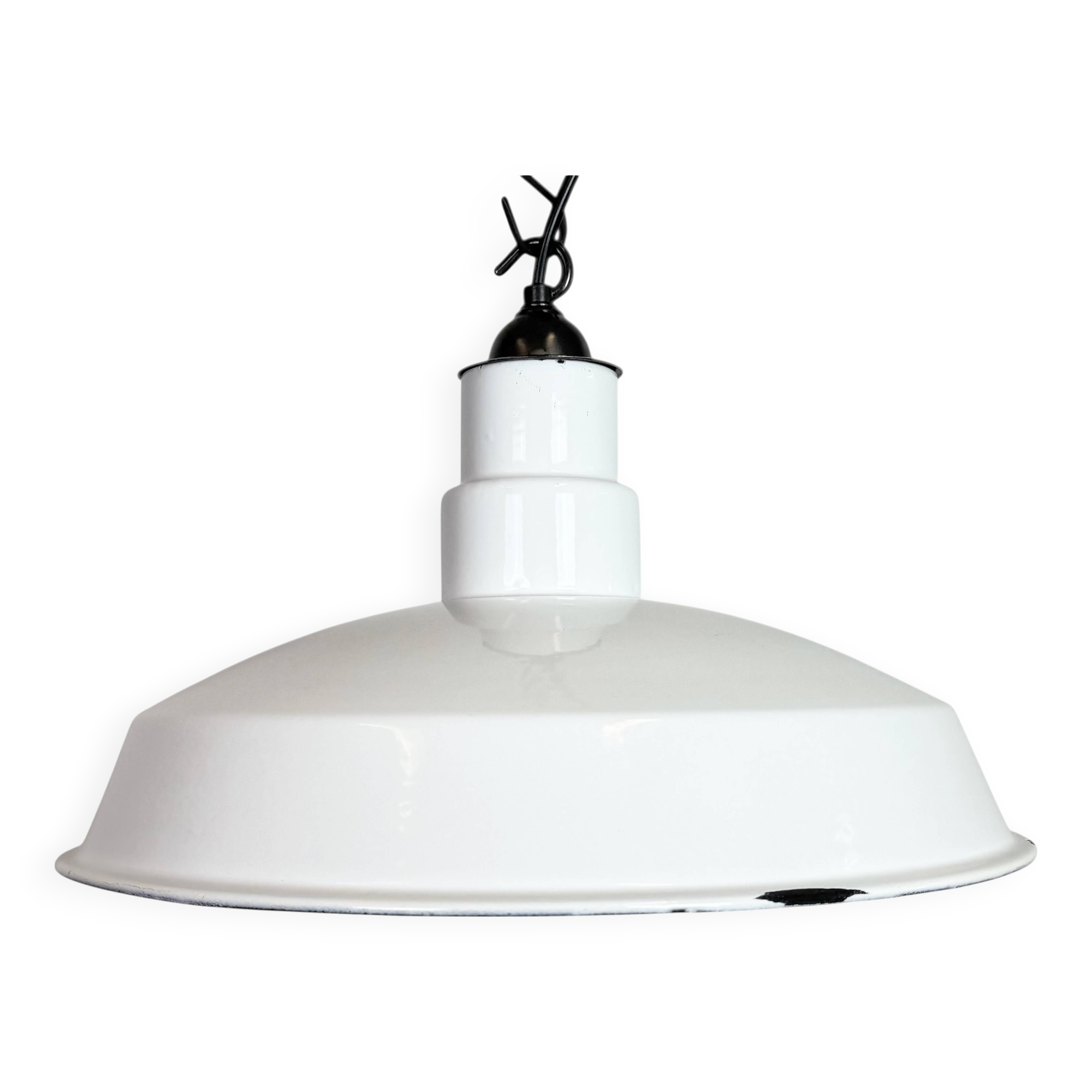 Industrial White Enamel Factory Pendant Lamp, 1960s