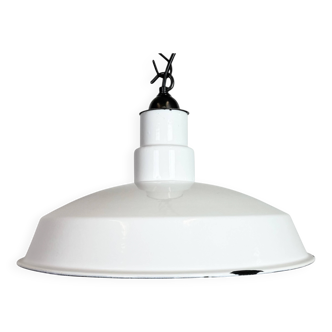 Industrial White Enamel Factory Pendant Lamp, 1960s