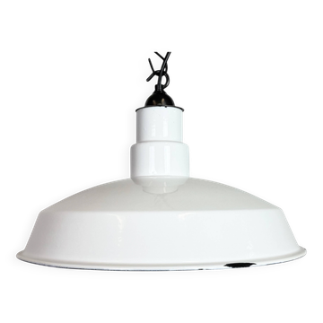 Industrial White Enamel Factory Pendant Lamp, 1960s