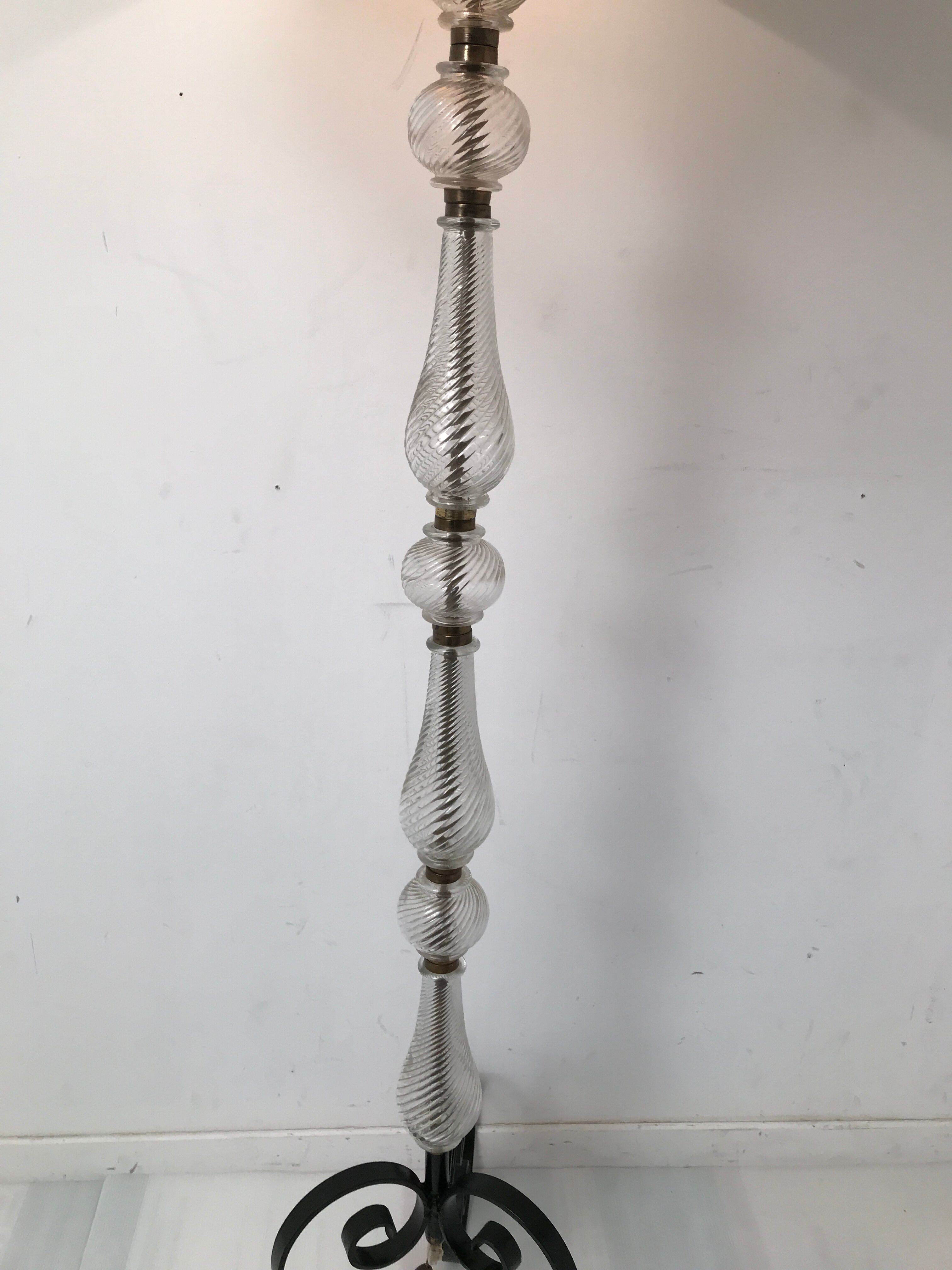 Glass lamp foot and wrought iron