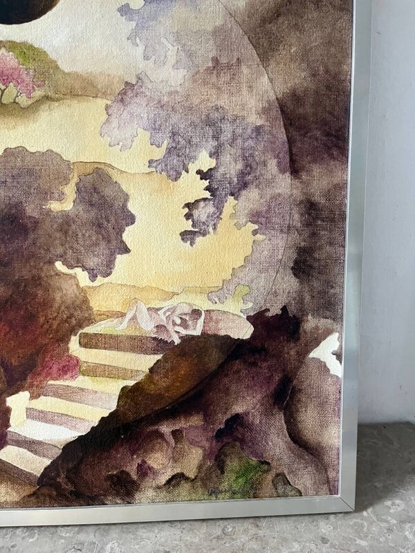 Paysage surréaliste, huile sur toile