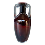 Vase HSK Tarnowiec – Ruby glass amphora with transparent handles – Vintage Art Konstglas