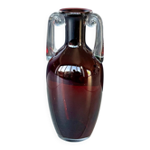 Vase HSK Tarnowiec – Ruby glass amphora with transparent handles – Vintage Art Konstglas