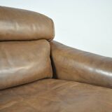 Buffalo leather vintage brutalist armchair by hugo de ruiter, leolux, 1970s