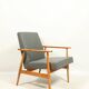 Fauteuil vintage rénové en revêtement laine couleur graphite