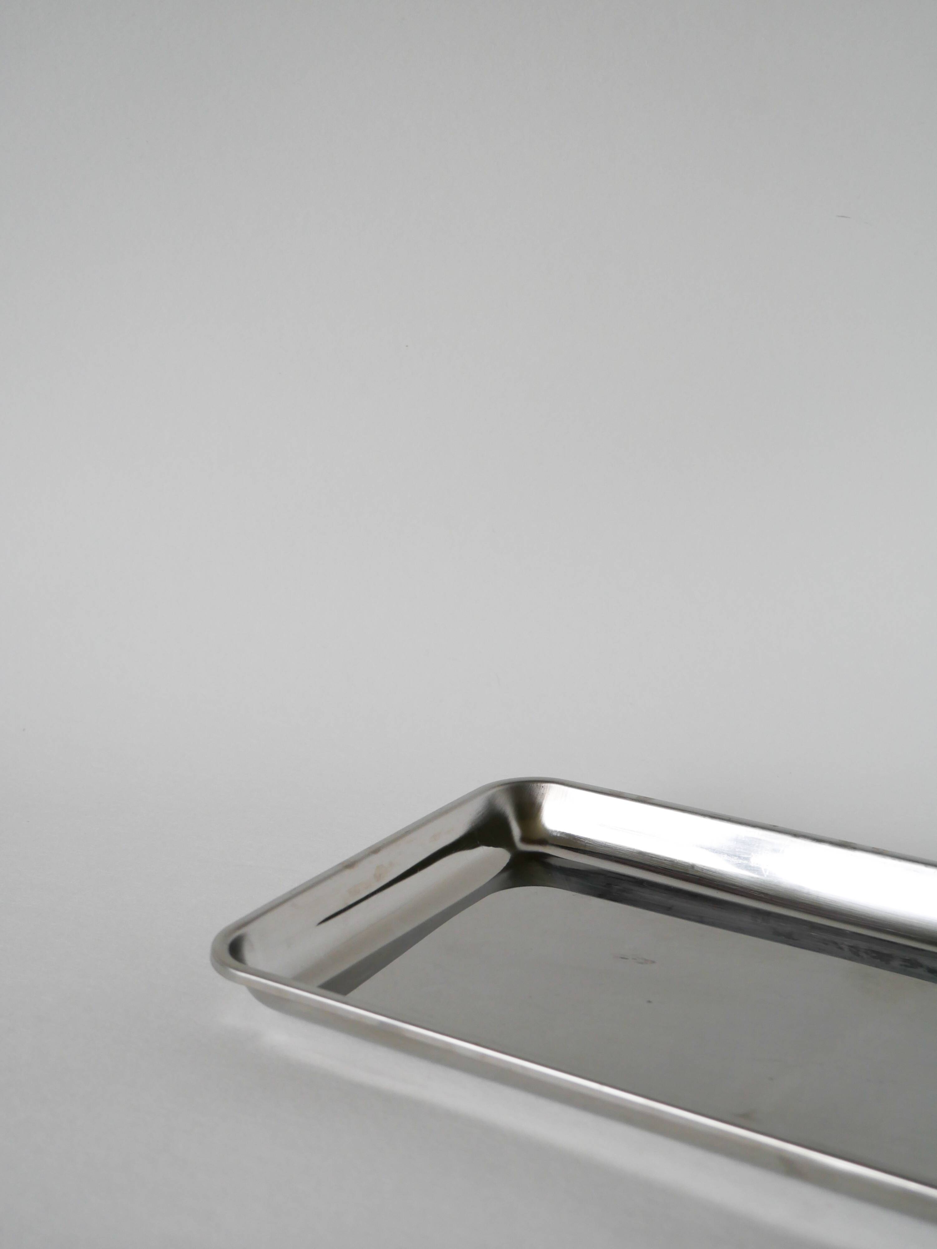Vintage rectangular stainless steel tray, 1970, 31 x 17.5 cm