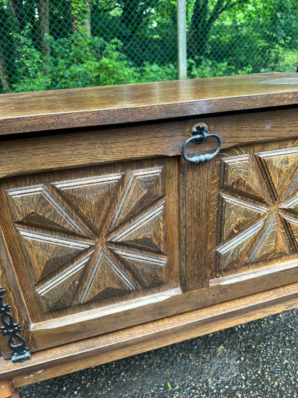 Solid wood bar cabinet in Spanish Basque style from the 1930s.