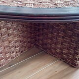 Table basse en corde tressée et rotin