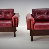 Pair of vintage leather armchairs , Czechoslovakia 1970s